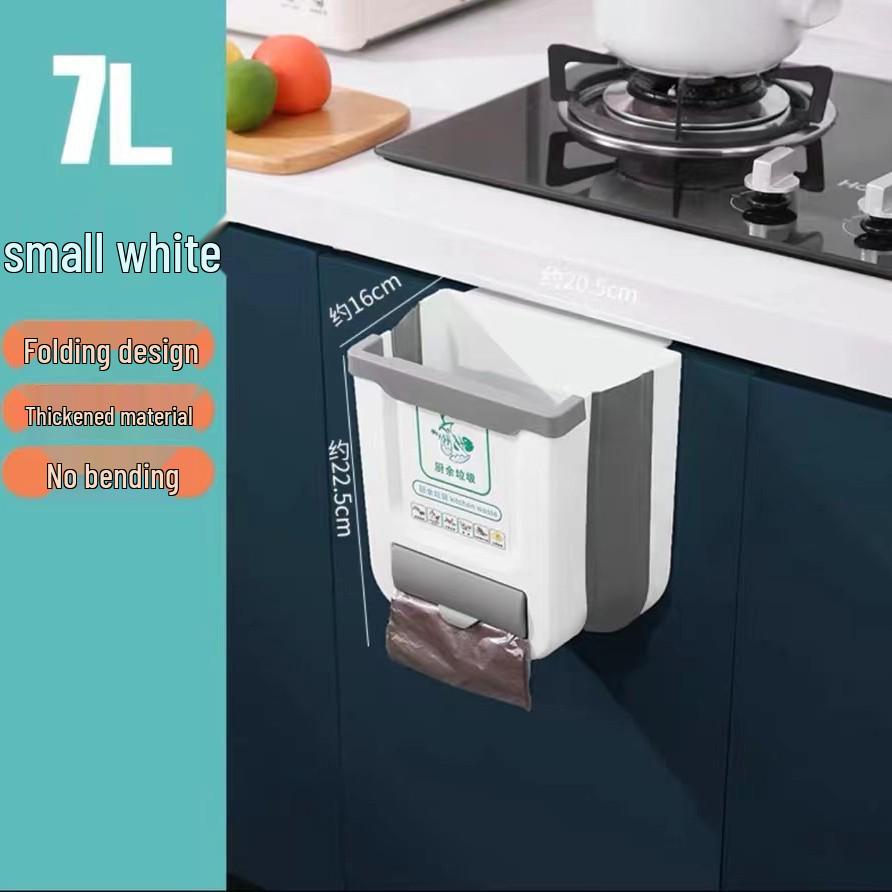 

Thickened Wall-Mounted Folding Kitchen Trash Can: Large Size Cabinet Door Hanging Wastebasket Small-7L