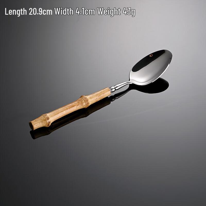 Qianxing Natural Bamboo Handle Stainless Steel Dining Spoon Set