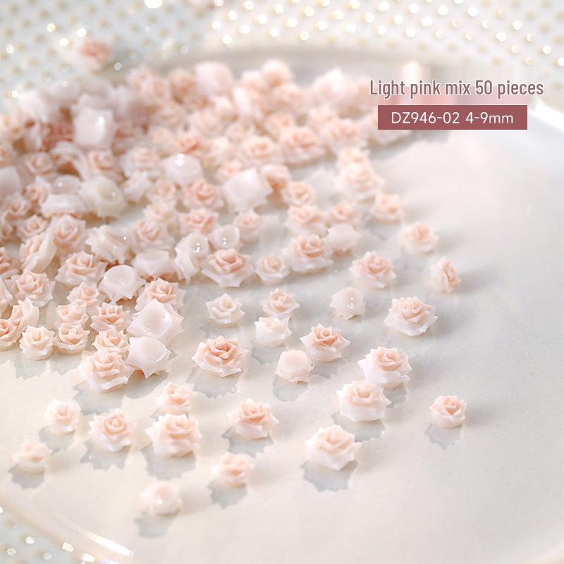 3D Soft Rose Nail Art Jewelry: Exquisite Light Pink Flower Resin Carvings
