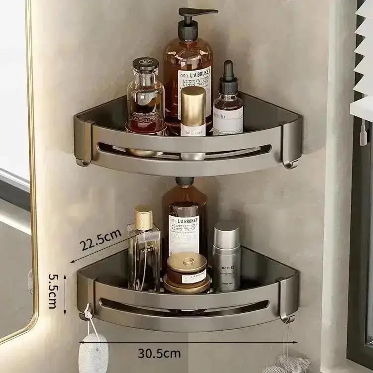 Bathroom Kitchen Shower Corner Shelf No Drilling Wall Mounted Adhesive Storage Rack Closet Organizer Wall Home Shelf Shelves