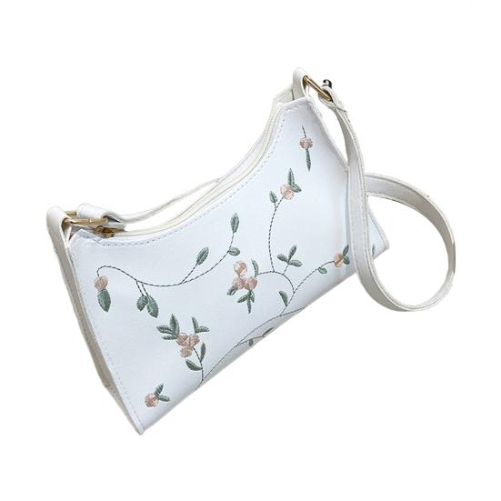 Floral Embroidered Underarm Bag Faux Leather Shoulder Bag Ladies Handbag Shoulder Purse for Party Street Work