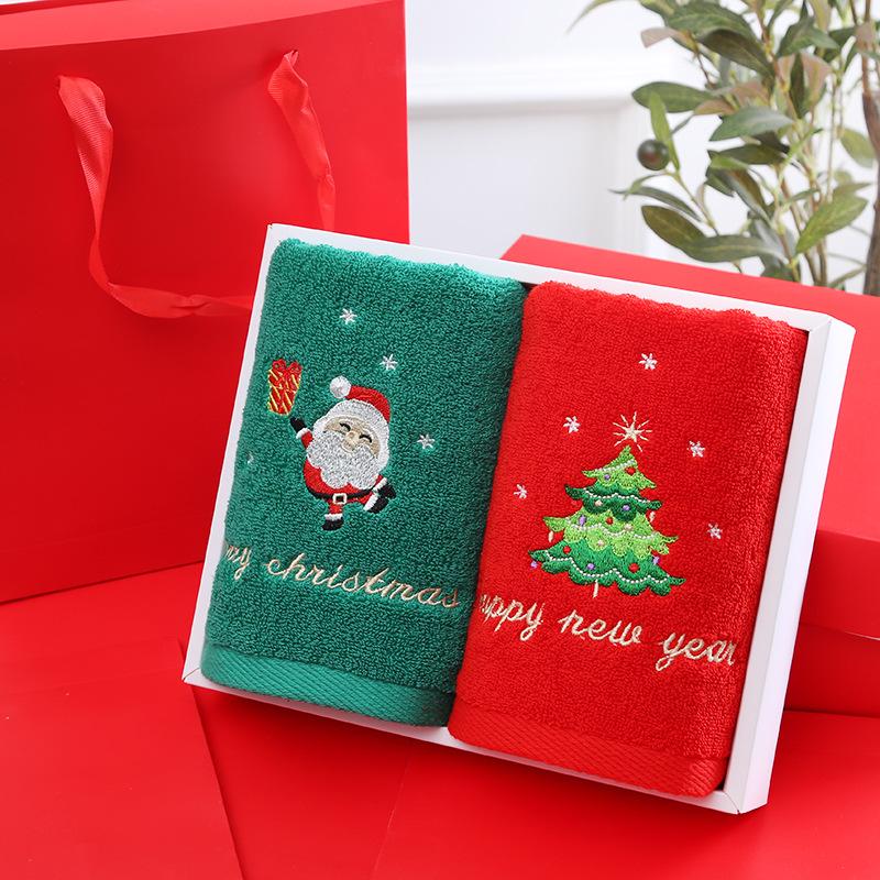Christmas Towel Gift Box Set Towel Cotton Washing Towel 2 Gift Boxes Red Santa Claus New Year Gift