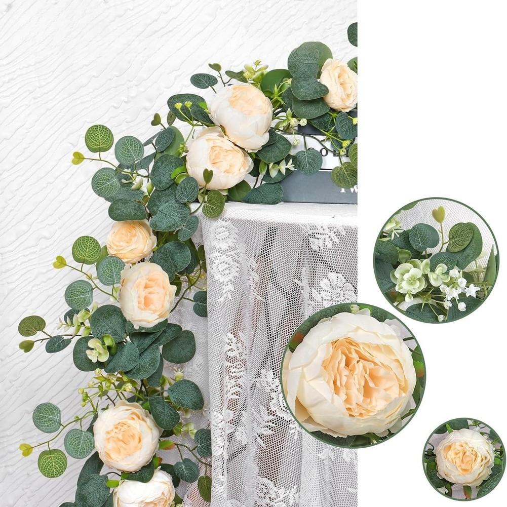 180cm Faux Eucalyptus Vine With Peony Flower Wall Decor Hanging Plastic Greenery Garland For Home Pipe Concealment Decoration