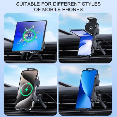 Bezdrátová nabíječka do auta Jednodotykový otočný držák telefonu do ventilace auta Rychlé nabíjení Držák mobilního telefonu pro smartphone/tablet/skládací telefon