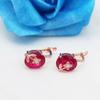 Violett Vergoldet 14K Roségold Eingelegter Rubin Blumenform Ohrringe Für Frauen Luxuriöser Süßer Stil Hochzeits-Party Schmuck