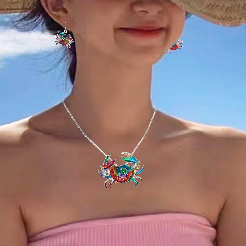 Crab Rainbow Necklaces Earrings Women Jewelry Sets Animal Necklace Pendants