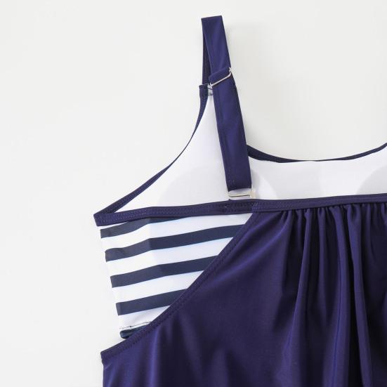 2 Pcs/Set Women Swimsuit Striped Vest with Chest Pads Elastic Waist Shorts Set Hot Spring Bathing Suit Quick-Drying Summer Beachwear