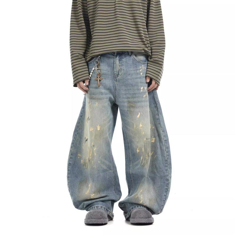 

Мужские винтажные джинсы в стиле стритвир, потертые, с широкими штанинами L