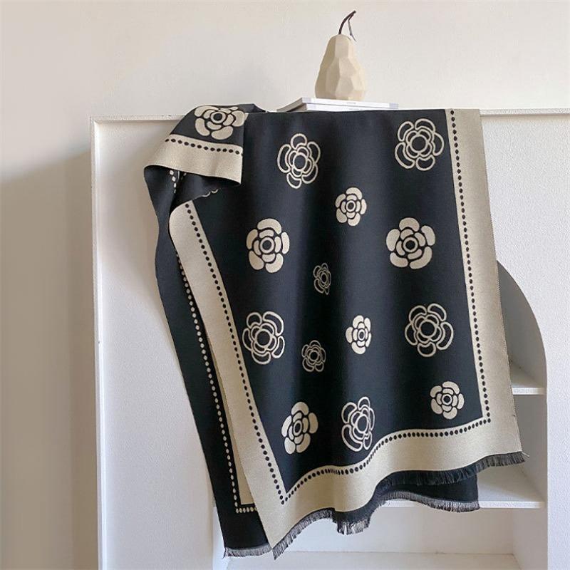 Camellia cashmere scarf women's winter senior sense versatile thickened warm scarf air conditioner shawl