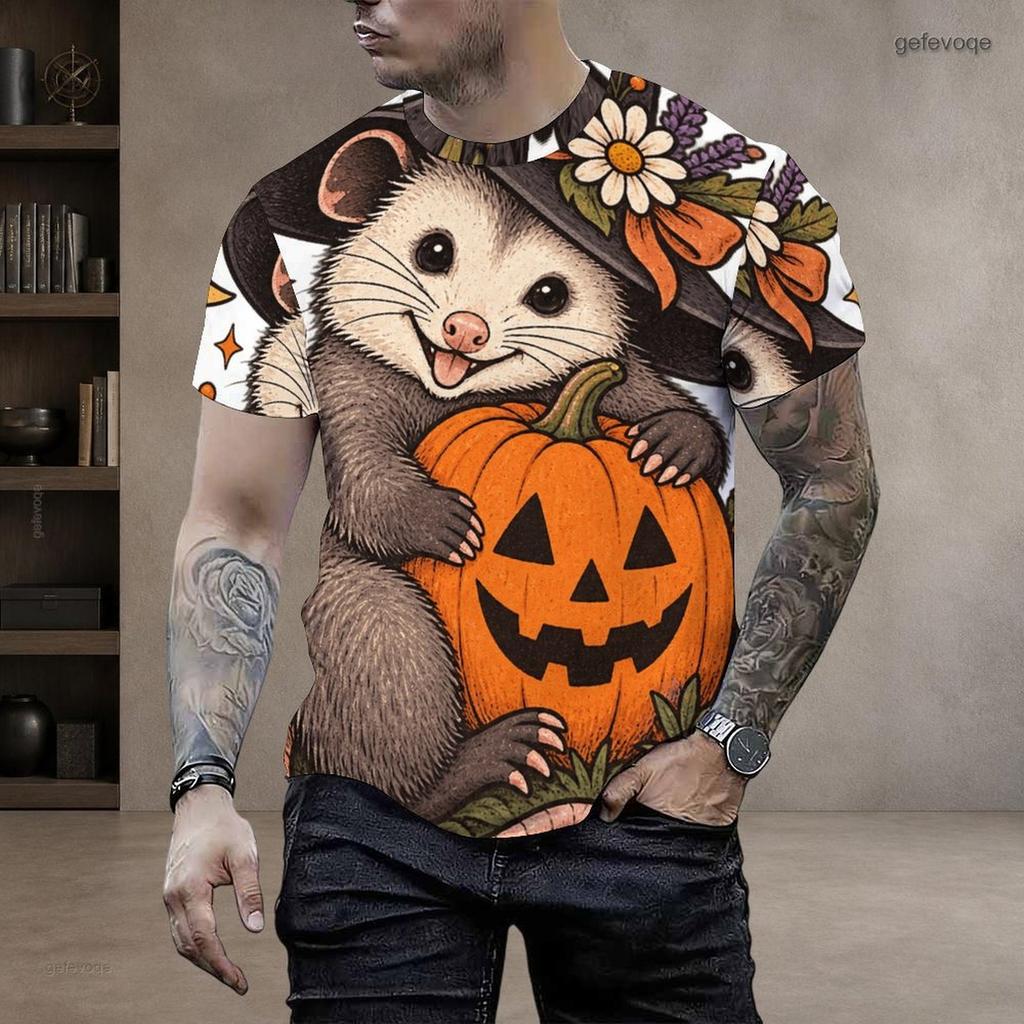 Men Plus Size Round Neck Short Sleeve T Shirt Halloween Sloth Printed Casual Tops