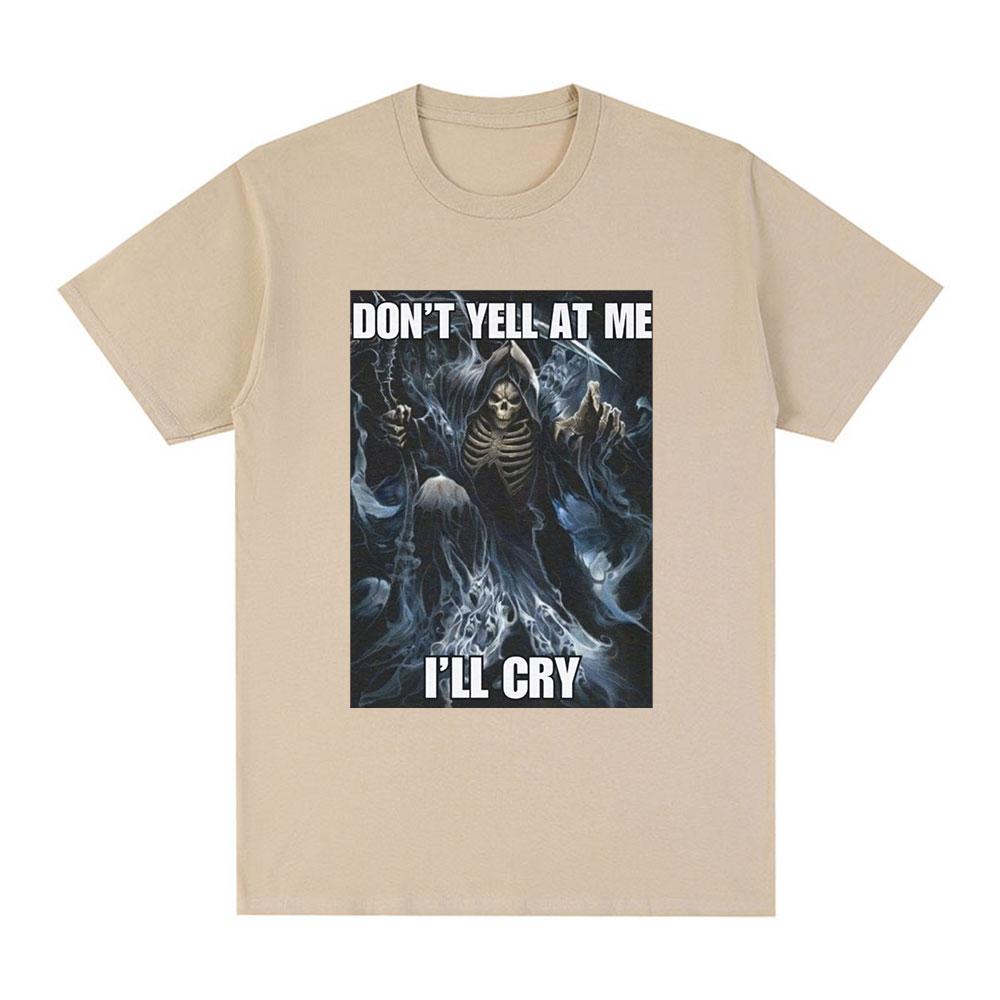 Schrei mich nicht an, ich werde weinen Skelett Totenkopf Meme T-Shirt Herren Vintage Hip Hop Gothic Kurzarm T-Shirt Baumwolle Übergroße T-Shirts