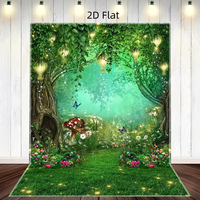 

2D Magical Forest Tapestry, Enchanted Mushroom Butterfly Wall Decor for Birthday Party 47.2x31.5inch/120*80cm