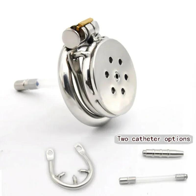 Manyjoy Stainless Steel Flat Chastity cage Urethral Sound Metal Penis Lock Ring Stretcher  Bondage Sadism Restraint Sex Toys