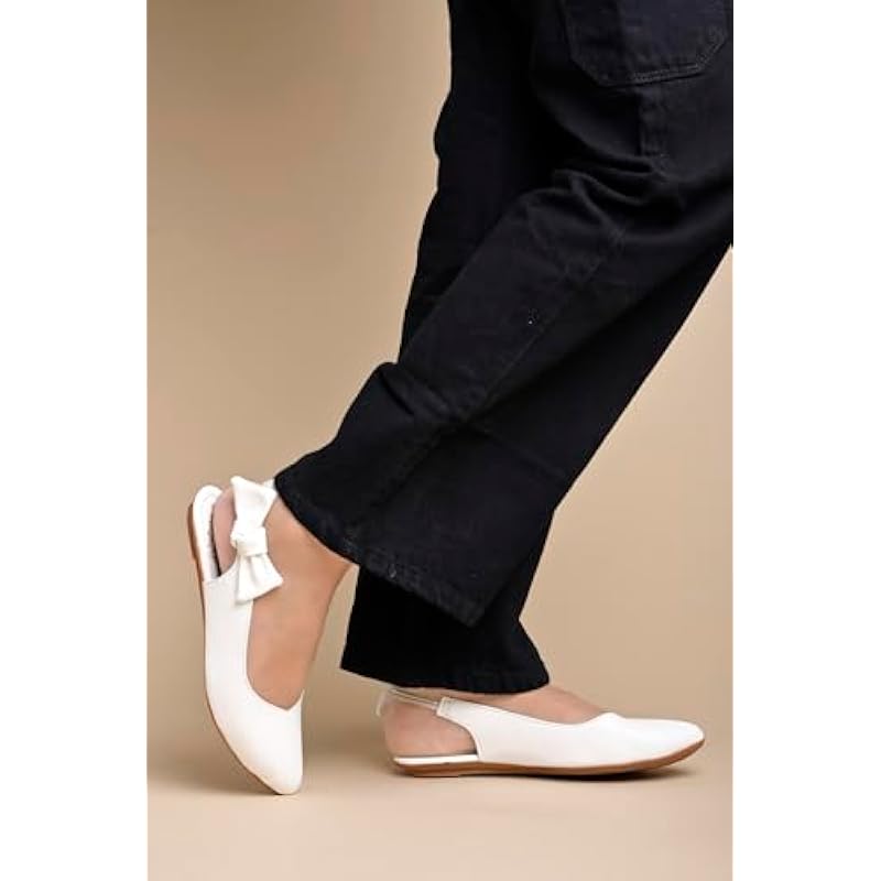 Shoetopia Casual Side Bow Detailed White Flat Belly For Women & Girls-Eu40 7 UK