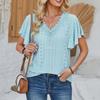 Fashionable And Trendy Women's New Lace V-neck Leaf Sleeve Solid Color Loose T-shirt