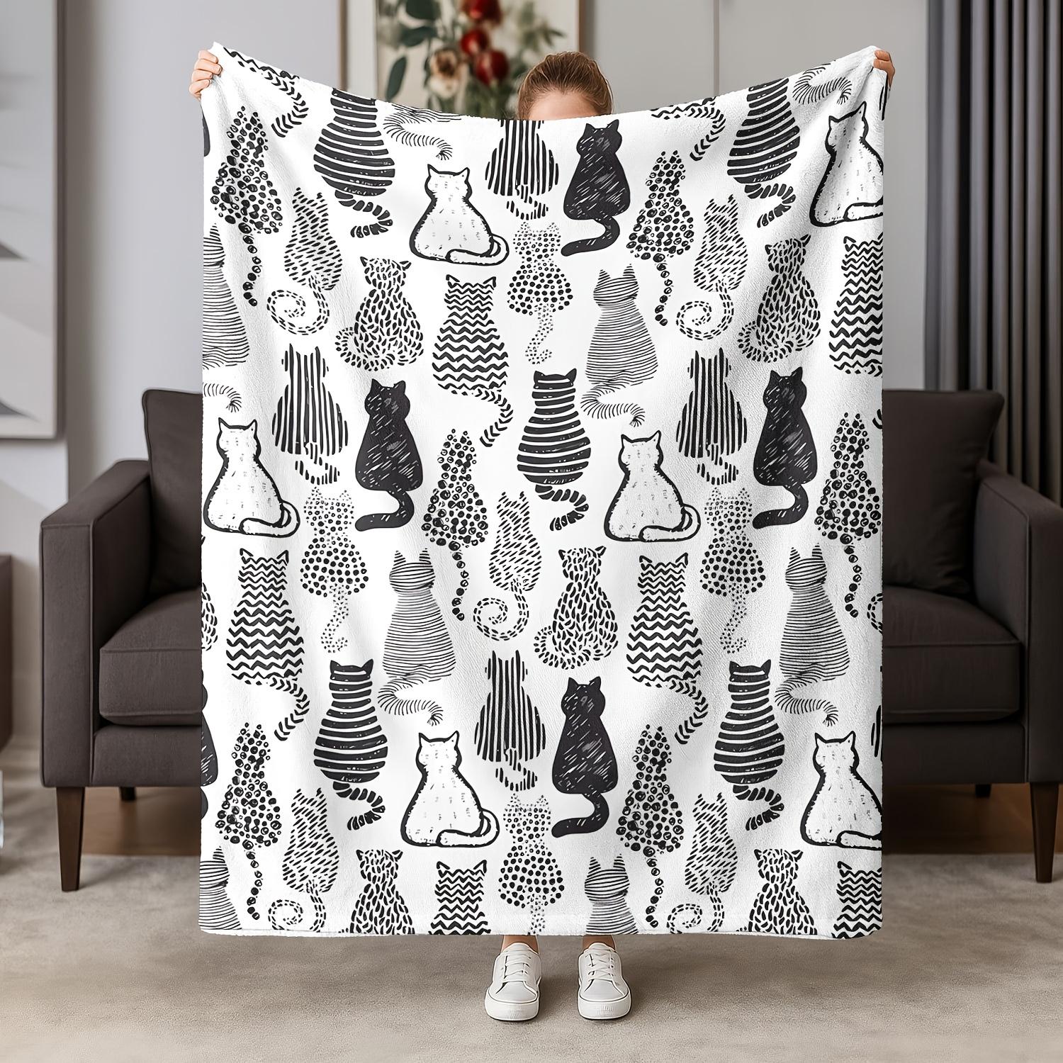 

Cat Silhouette Flannel Blanket - Soft Warm & Allergy-Friendly | Couch/Bed/Travel, Gift Idea 30x40in