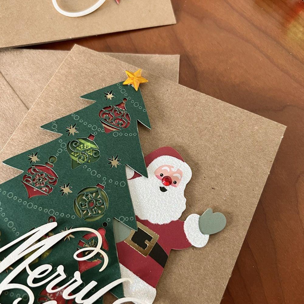 Foldable Greeting Card Kraft Paper Invitations Card Party Supplies Christmas Cards  New Year