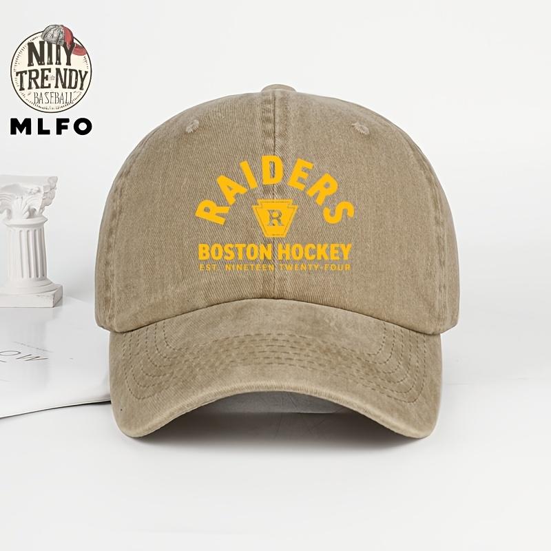 MLFO Men Suitable for Boston Hockey Print Baseball Cap Retro Washed Curved Brim Adjustable Cap with Raiders Lightweight Br