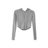 European and American Hooded Zipper Cardigan Women's Spring Retro Slim Fit and Slimming Sports Jacket Short Cut Exposed Navel Long Sleeved Top