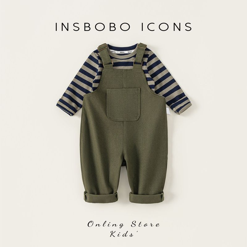 

Insbobo Полосатая повседневная одежда для девочек на осень, смешанные цвета Stripes + Army Green 120