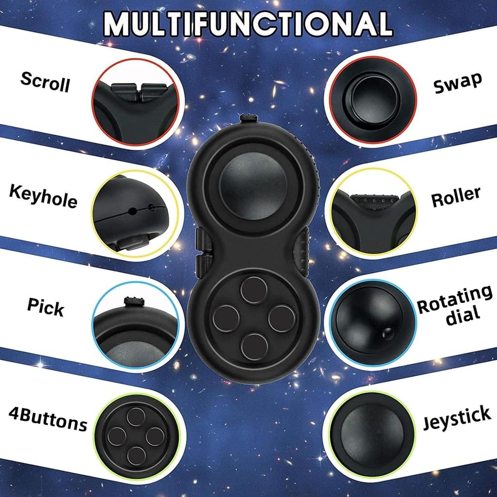 Fidget Toy Game, Rubberized Classical Controller Fidget Concentration Toy with 8-Fidget Functions and Lanyard for Relieving Stress and Anxiety