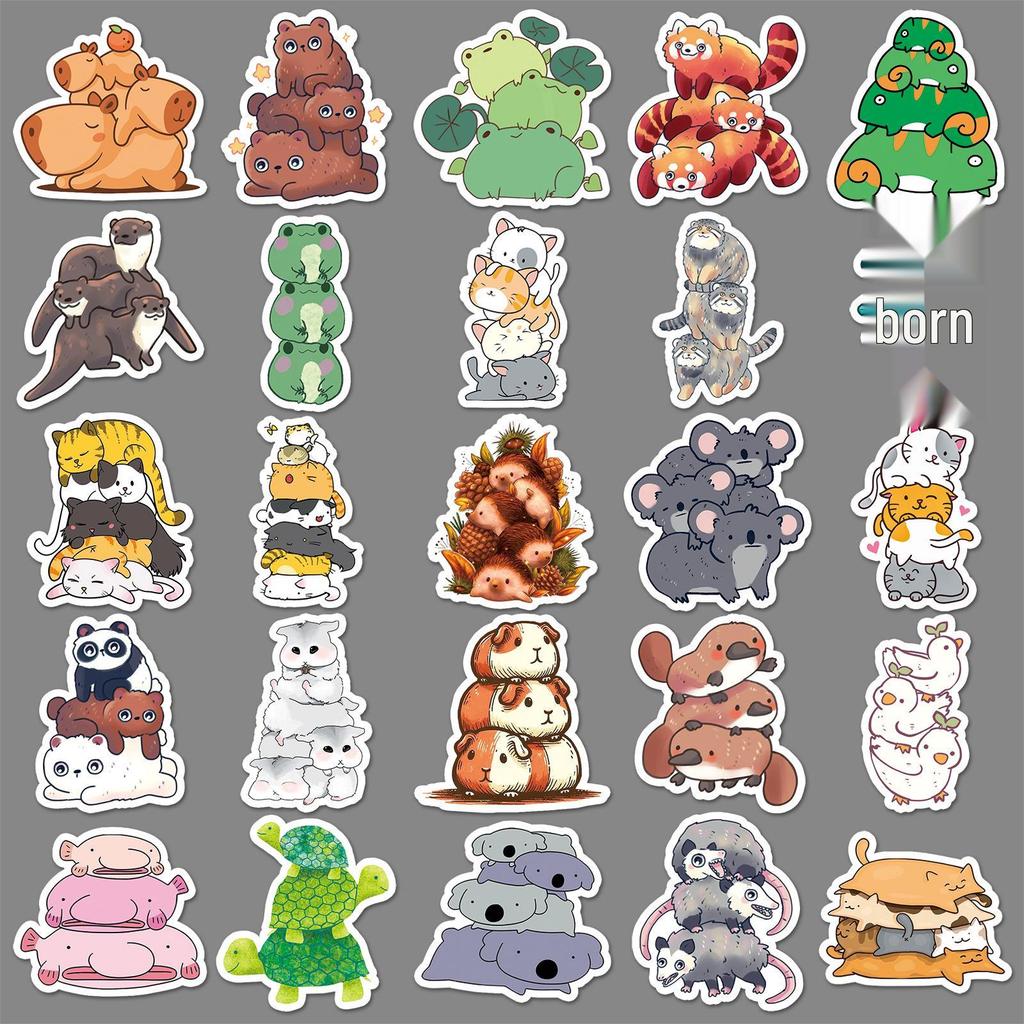 50 Stackable Cute Cartoon Animal Stickers - Waterproof for Decor, Journals, Thermos Cups