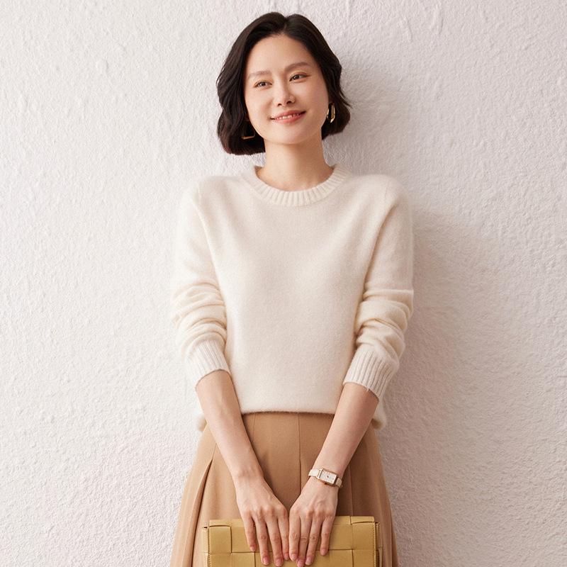 Lekasha Women's Thickened Round Neck Saddle Shoulder Cashmere Sweater for Autumn and Winter