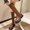 Retro Brown Western Cowboy Boots Women's 2025 New Belt Buckle Knee Long Boots Thick-soled High Knight Boots