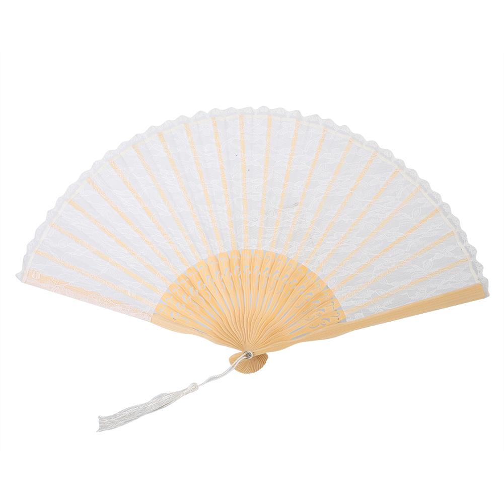 Folding Fan, Japanese Vintage Style Handmade Hand Fan Lace Fan For Decoration  (White)