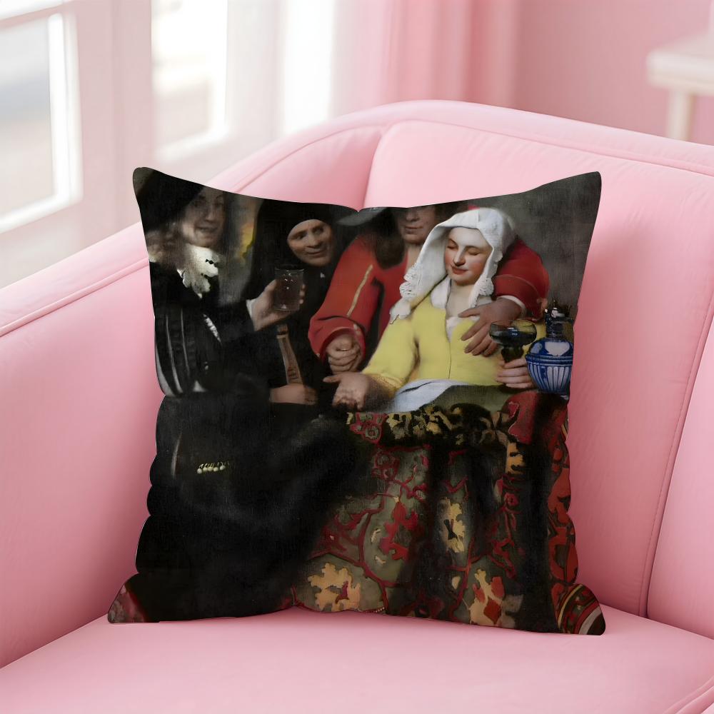 Artistic JJohannes Vermeer Cushion Cover Pillow Case Ultra Soft Skin Friendly Fabric Cloud Like Comfort Concealed Zipper