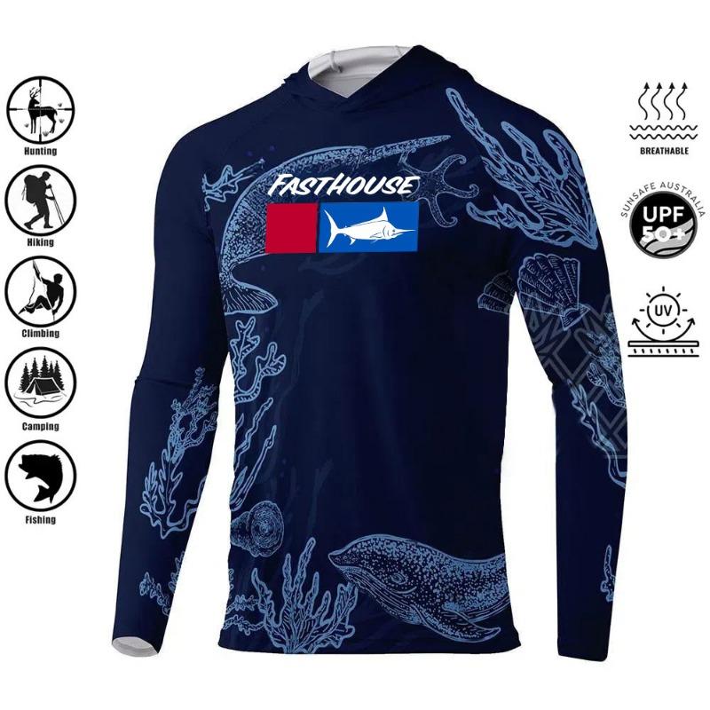 Men's Fishing Shirt Hooded Long Sleeve Sunblock UPF 50+ Outdoor Camouflage Moisture Wicking Jersey Fishing Apparel Tops
