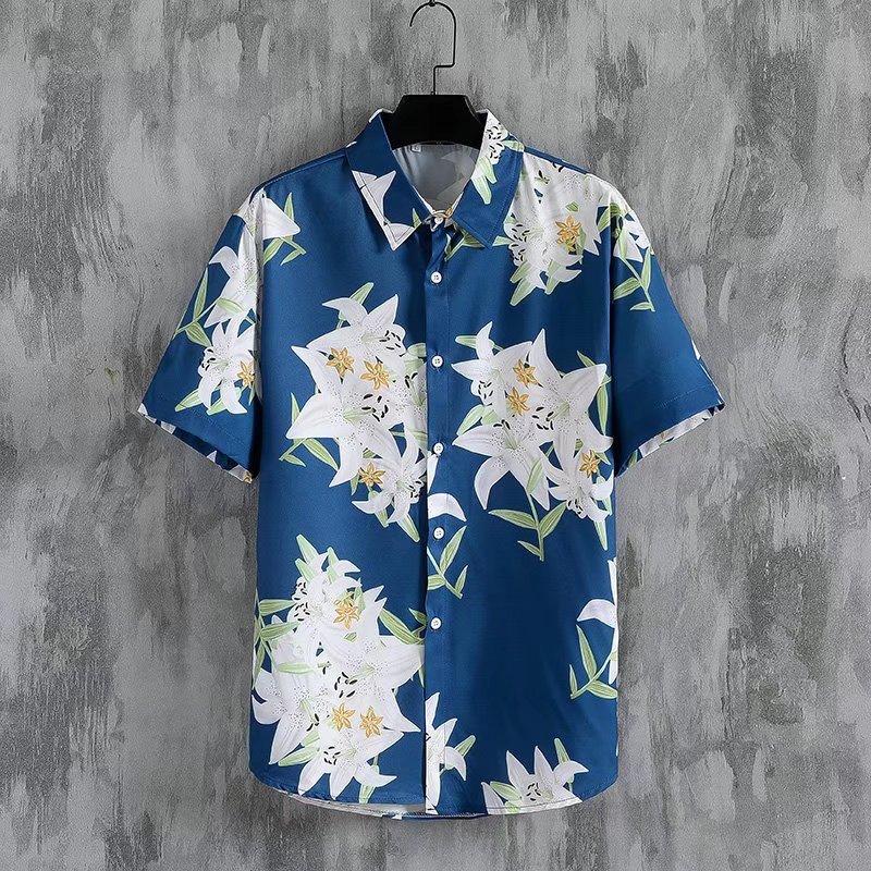 Hawaii beach men's and women's short-sleeved shirts seaside casual vacation shirts floral men's