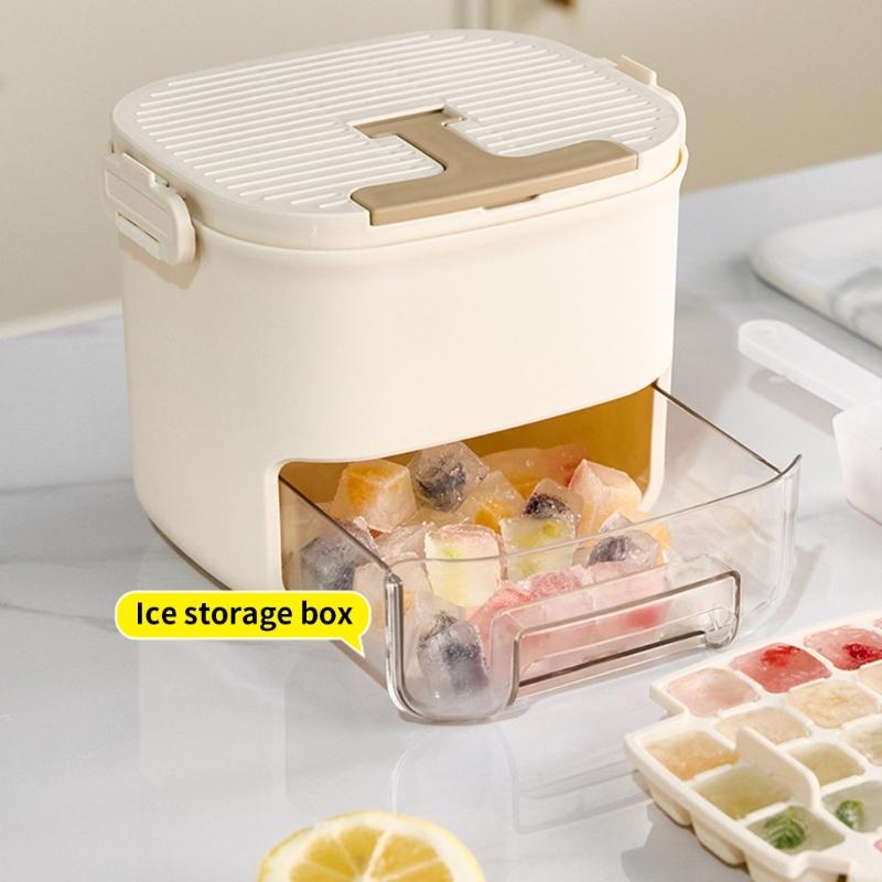 Double Layer Ice Molds With Storage Bin and Lid Easy Press Release Ice Cubes Tray Large Capacity For Freezer Storage