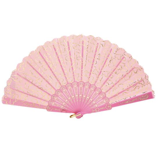 

Love Heart Print Folding Fan Chinese Style Hollow Ribs Fabric Hand Fan Portable Cooling Fan Dance Party Performance Props
