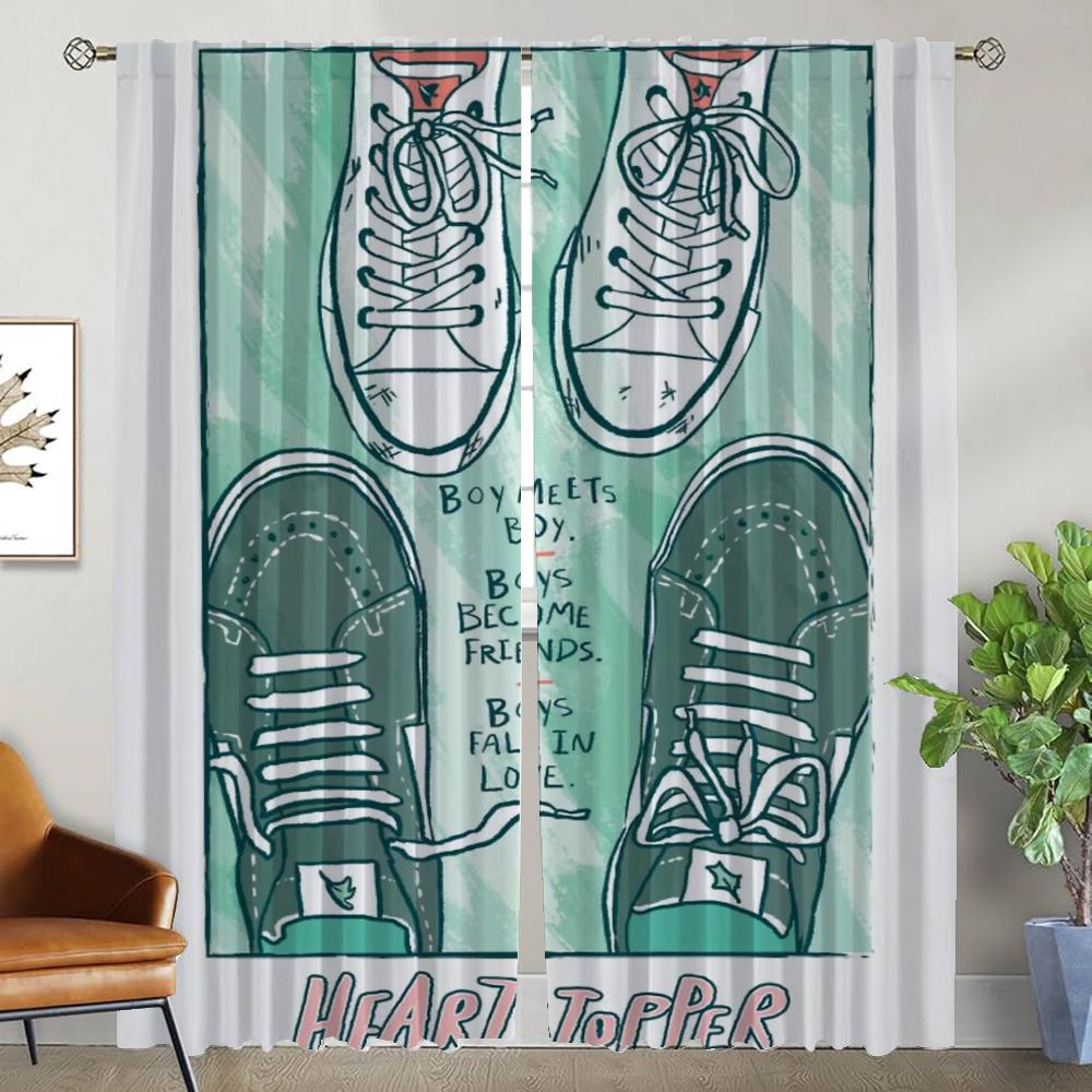 Heartstopper Curtains Child Room Window Curtain for Room 2 Panel Tulle for Bedroom Home Interior Curtains Halloween Decoration