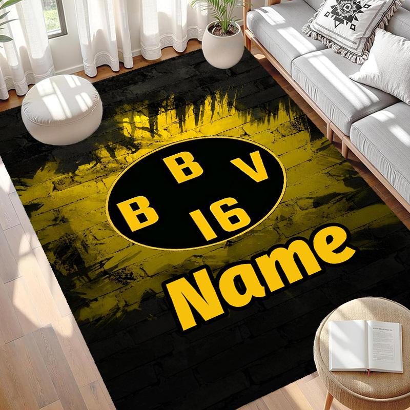 Custom Name Personalized Borussia Dortmund Print Carpet, Versatile Home Decor Rug, for Playroom, Apartment, Balcony, Entryway, Hallway Gift