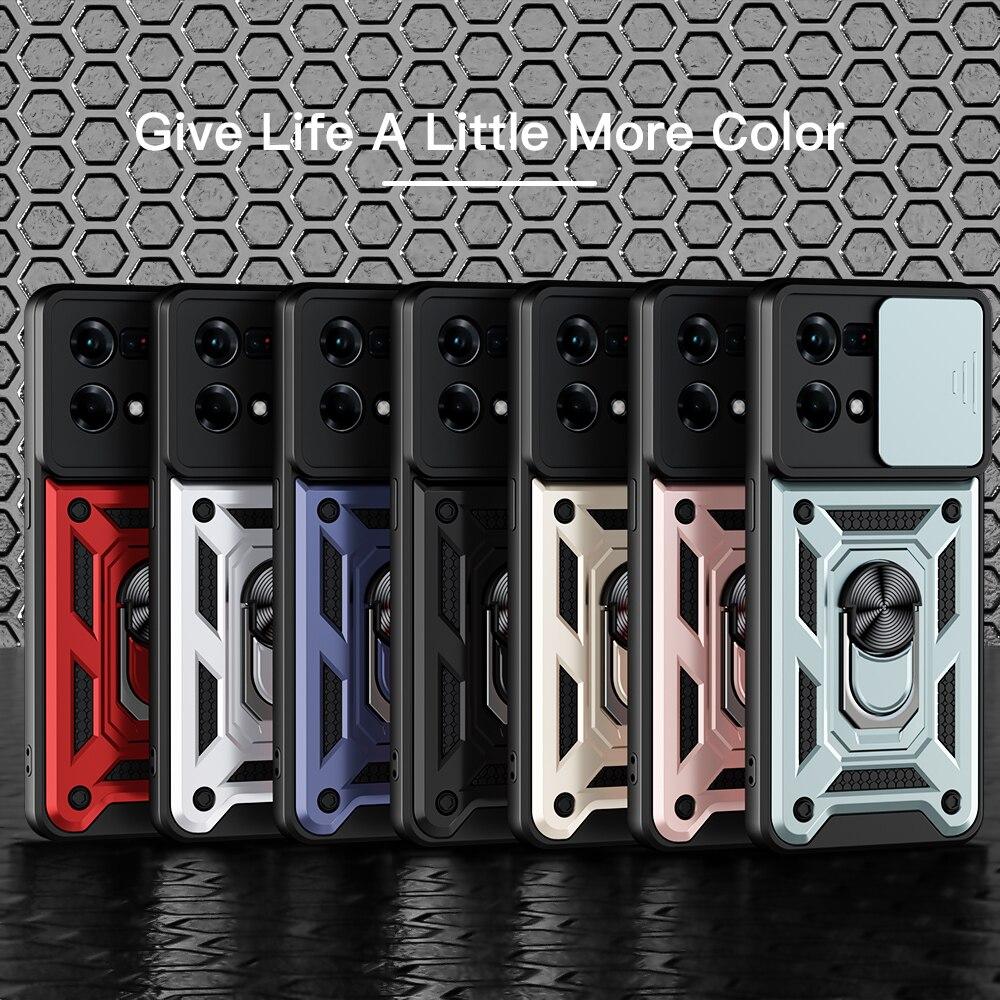 KEYSION Shockproof Case for OPPO Reno 7 4G 7Z 5G 7 Pro Push Pull Camera Protection Ring Stand Phone Back Cover for OPPO F21 Pro 4G 5G
