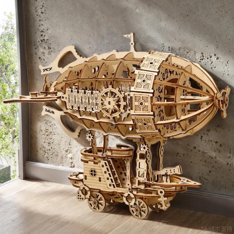 3D Wooden Airship Puzzle Mechanical Model Kit Creative Toy Gift