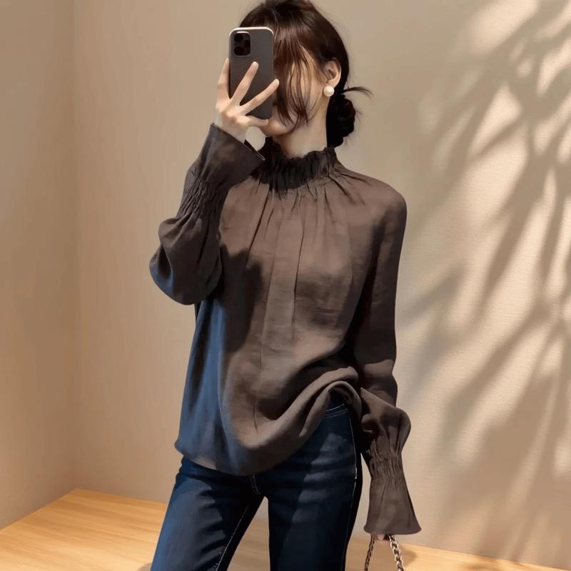 La Chapelle French-Inspired Ruffle Collar Long Sleeve Top 2XL