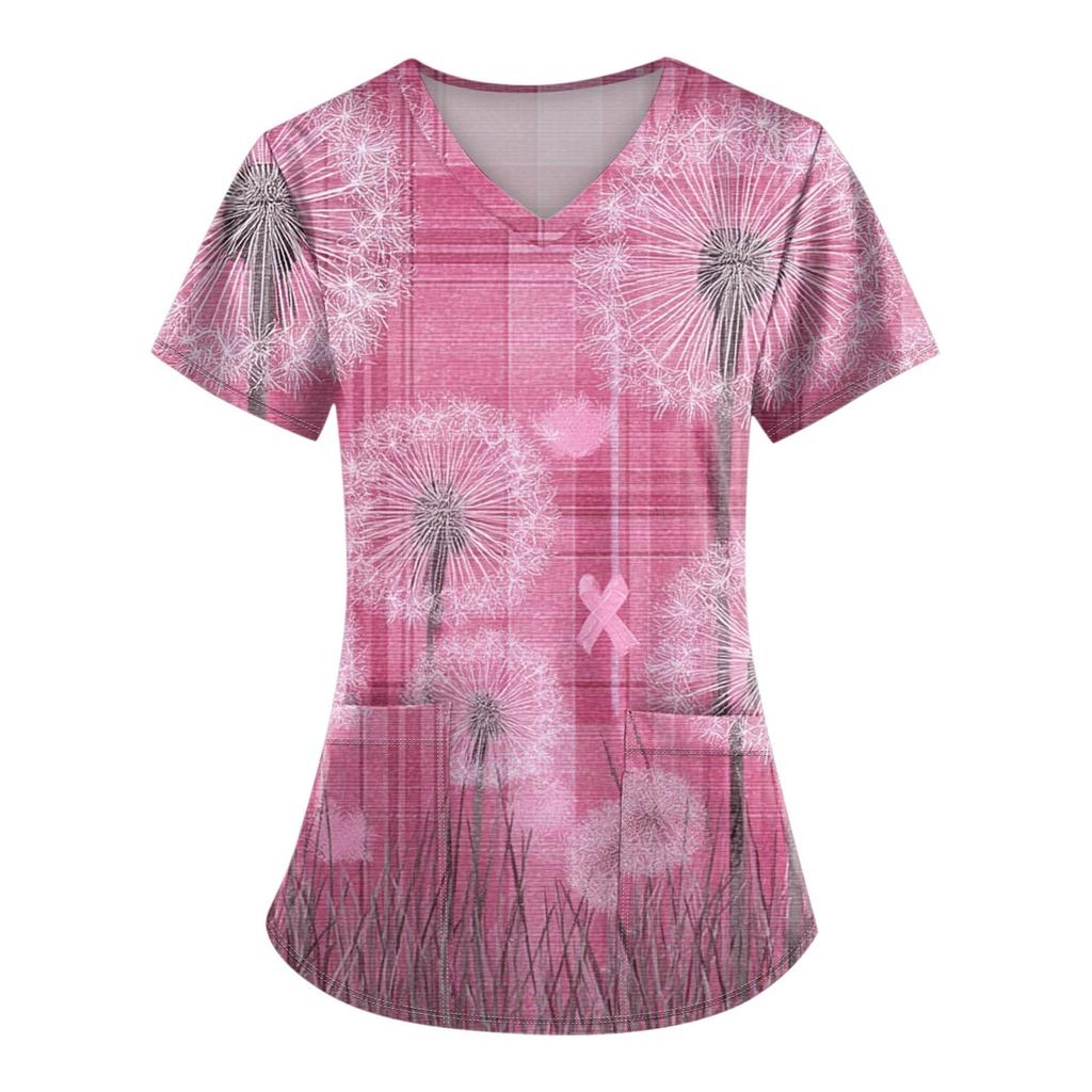 Women's Fashion V-Neck Short Sleeve Overalls With Pockets Printed Tops  Clothes