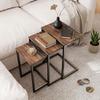 Nesting Side Tables Set of 3, C-Shaped Snack Side Tables with Steel Frame for Sofa Couch and Bed, Rustic Brown