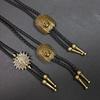 Men's Classical Leather Cord Bolo Tie with Metal Pendant Western Vintage Necktie Shirt Collar Necklace for Festivals