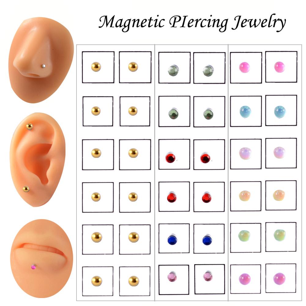 12 Stück/Karte Gefälschter Betrüger Nicht durchgestochen Magnetischer Ohrring Ohrpiercings Magnet Ohr Tragus Knorpel Lippe Labret Stecker Nasenpiercing piercing