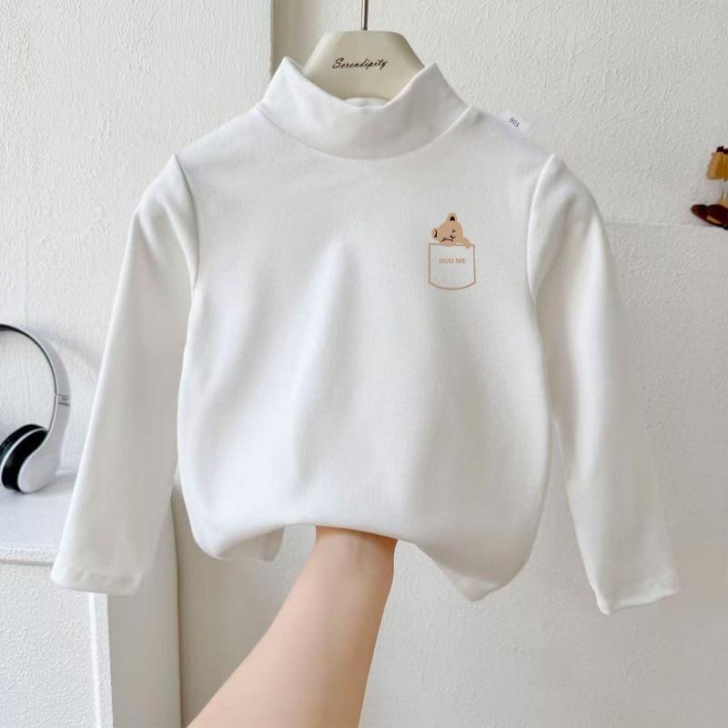 Kids' Thermal Plush High-Collar Base Layer Long Sleeve Top - Korean Style, Unisex for Boys & Girls, Autumn/Winter 2025.