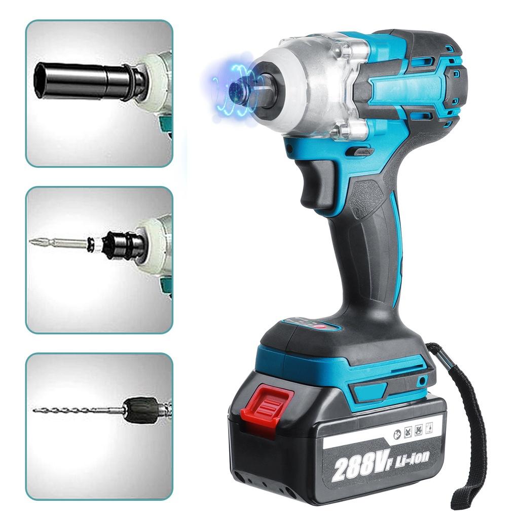 21V 800 N.M 288VF Portable Electric Wrench With 2Battery New Cordless Brushless Impact Wrench Drill