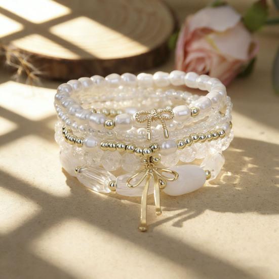 1 Set Bohemian Beaded Bracelets for Women Bow Knot Charm Holiday Bracelets Stackable Stretch Bracelets for Beach Summer Vacation Party