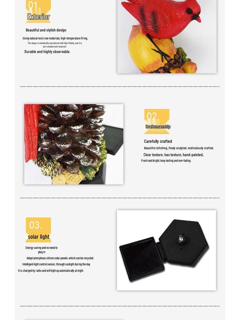 Solar LED Flower Bird Lights for Outdoor Courtyard, Balcony, Garden, and Camping with Sensor Activation.