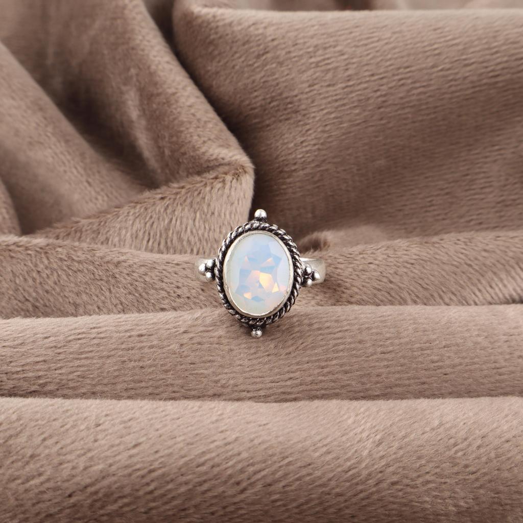 Milky Opal Ring, Handmade Gemstone Ring, 925 Solid Sterling Silver Jewelry Dainty Ring, For Engagement Gift