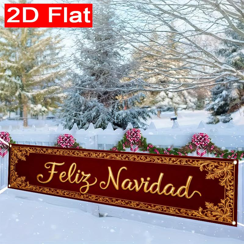 Spanish Festive Xmas Merry Christmas Outdoor Banner, Garden Fence Porch Decoration