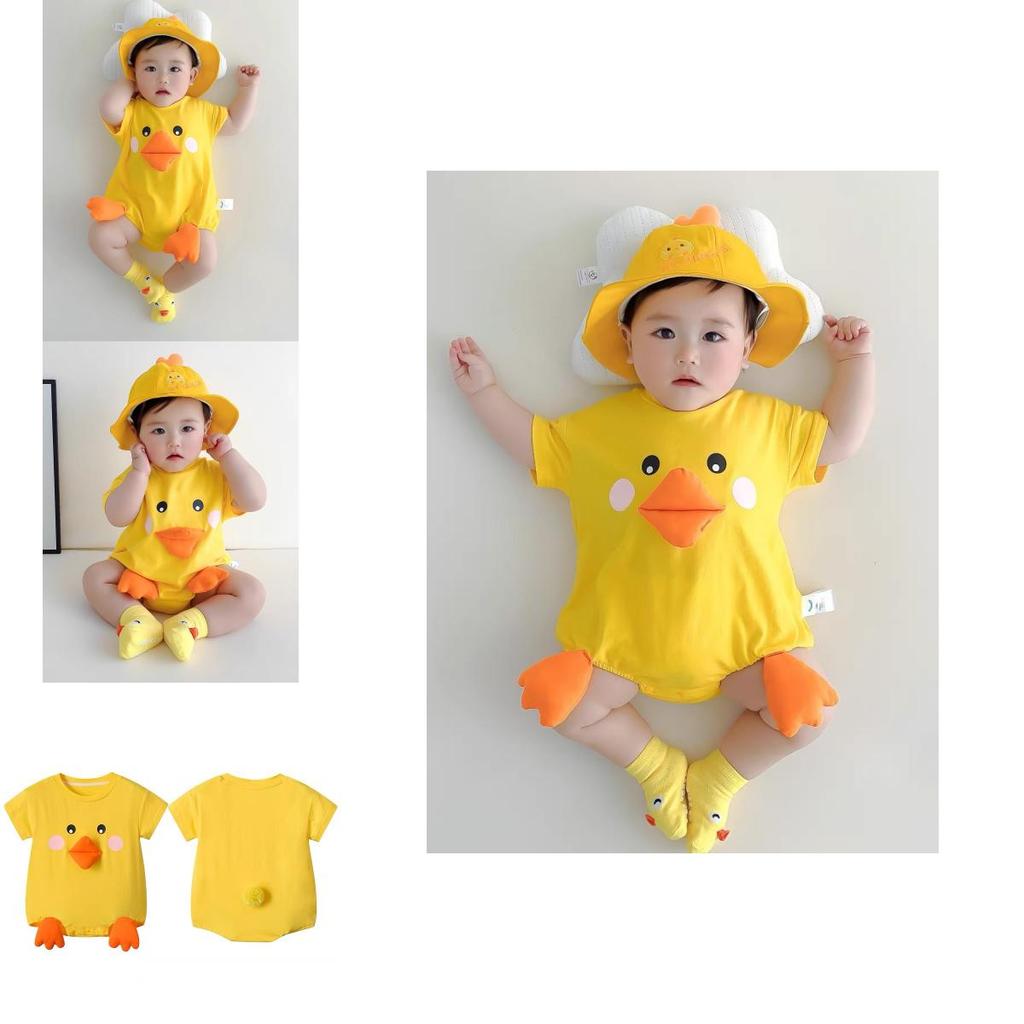 Baby Yellow Duck Onesie With Short Sleeves For Newborns And Infants